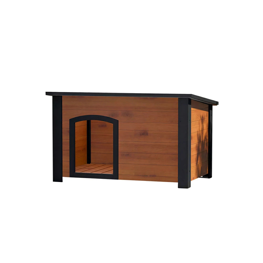 PAWORA Small Dog Solid Wood Pet House with Raised Base Large Entrance Waterproof Durable For Patio Balcony Yard - Orange