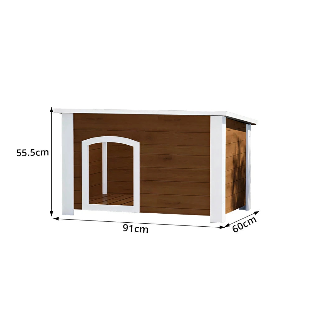 PAWORA Small Dog Solid Wood Pet House with Raised Base Large Entrance Waterproof Durable For Patio Balcony Yard - Coffee