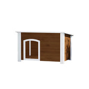 PAWORA Small Dog Solid Wood Pet House with Raised Base Large Entrance Waterproof Durable For Patio Balcony Yard - Coffee
