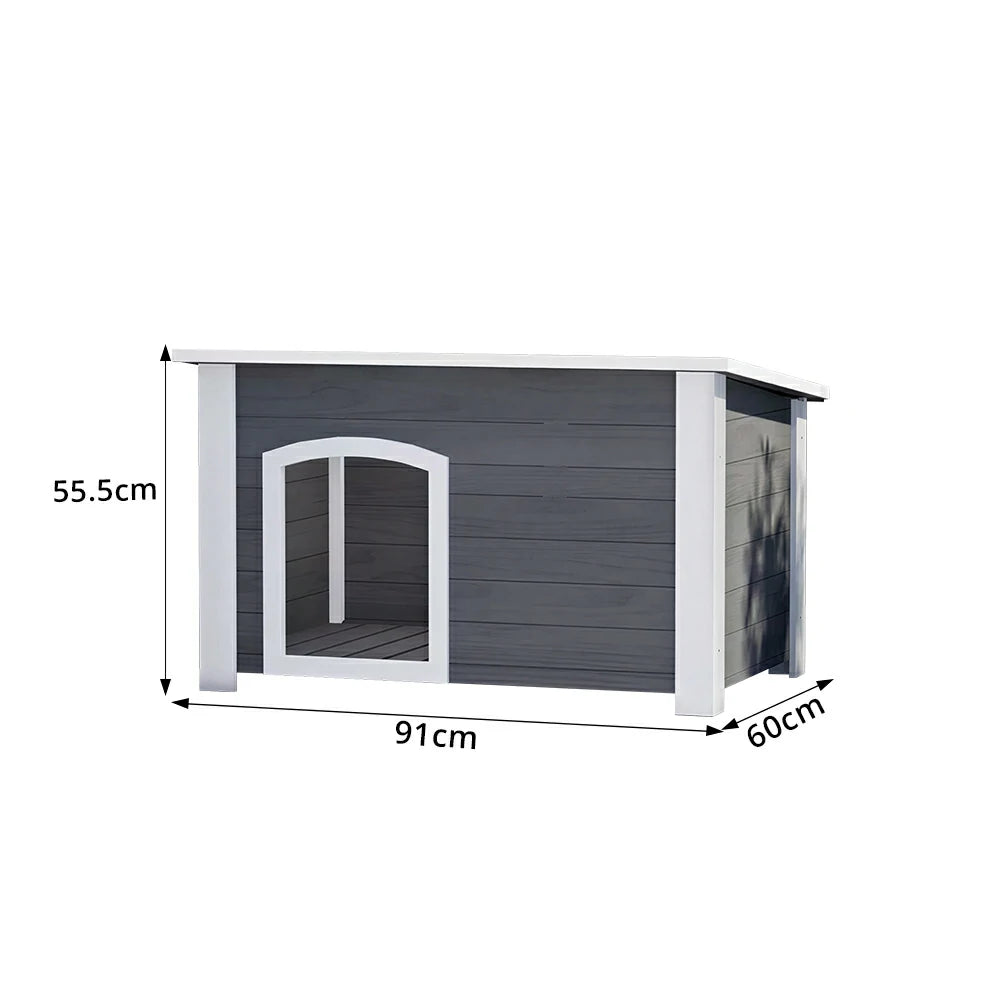 PAWORA Small Dog Solid Wood Pet House with Raised Base Large Entrance Waterproof Durable For Patio Balcony Yard - Grey