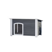 PAWORA Small Dog Solid Wood Pet House with Raised Base Large Entrance Waterproof Durable For Patio Balcony Yard - Grey