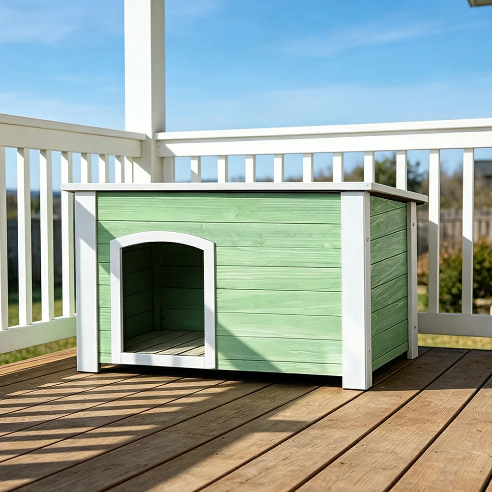PAWORA Small Dog Solid Wood Pet House with Raised Base Large Entrance Waterproof Durable For Patio Balcony Yard - Green