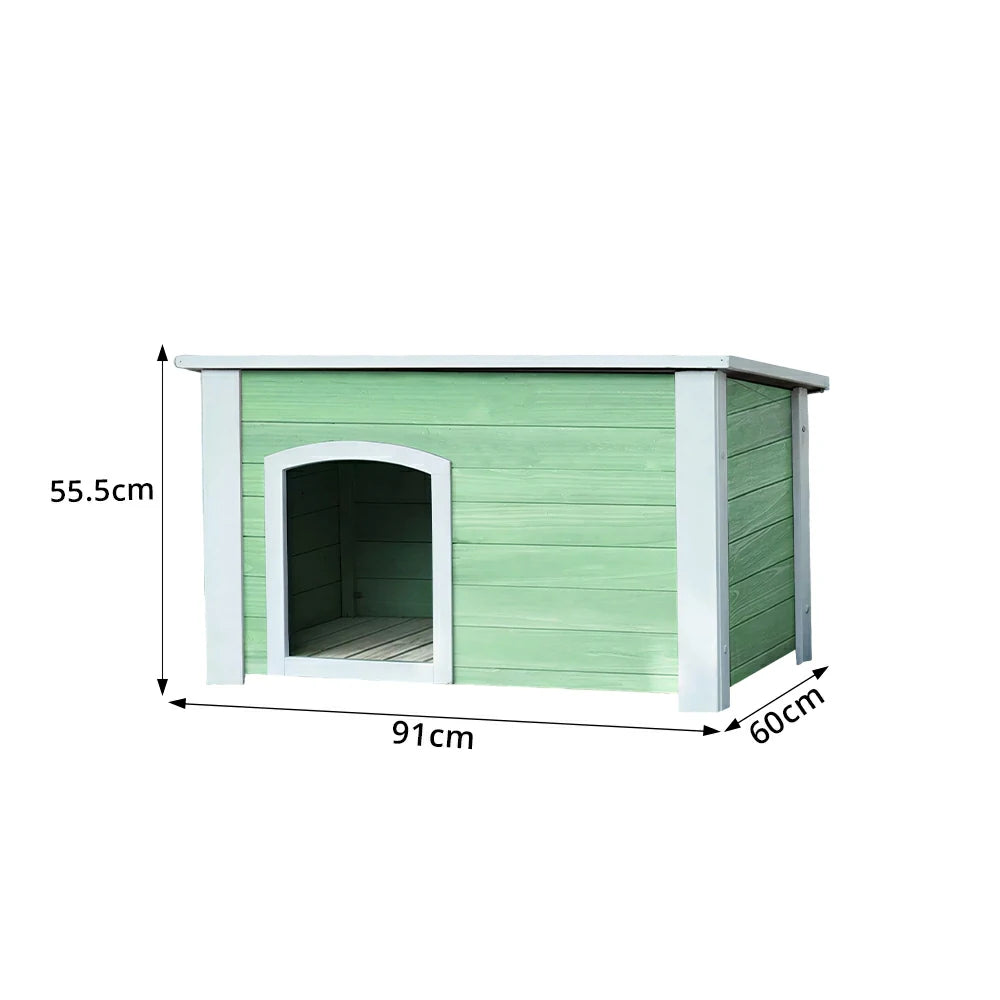 PAWORA Small Dog Solid Wood Pet House with Raised Base Large Entrance Waterproof Durable For Patio Balcony Yard - Green