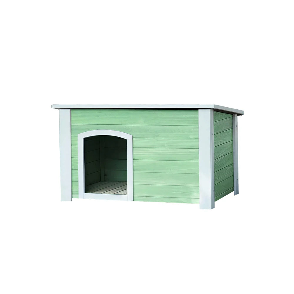 PAWORA Small Dog Solid Wood Pet House with Raised Base Large Entrance Waterproof Durable For Patio Balcony Yard - Green
