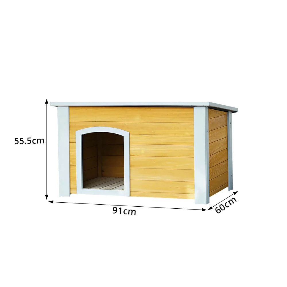 PAWORA Small Dog Solid Wood Pet House with Raised Base Large Entrance Waterproof Durable For Patio Balcony Yard - Yellow