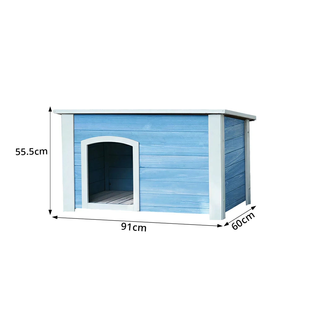 PAWORA Small Dog Solid Wood Pet House with Raised Base Large Entrance Waterproof Durable For Patio Balcony Yard - Blue