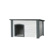 PAWORA Small Dog Solid Wood Pet House with Raised Base Large Entrance Waterproof Durable For Patio Balcony Yard - White&Grey