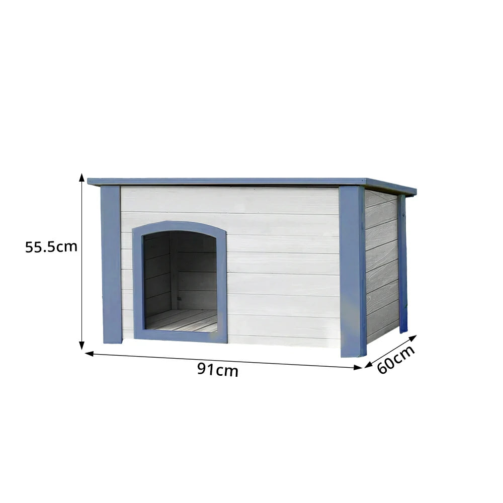 PAWORA Small Dog Solid Wood Pet House with Raised Base Large Entrance Waterproof Durable For Patio Balcony Yard - White&Blue