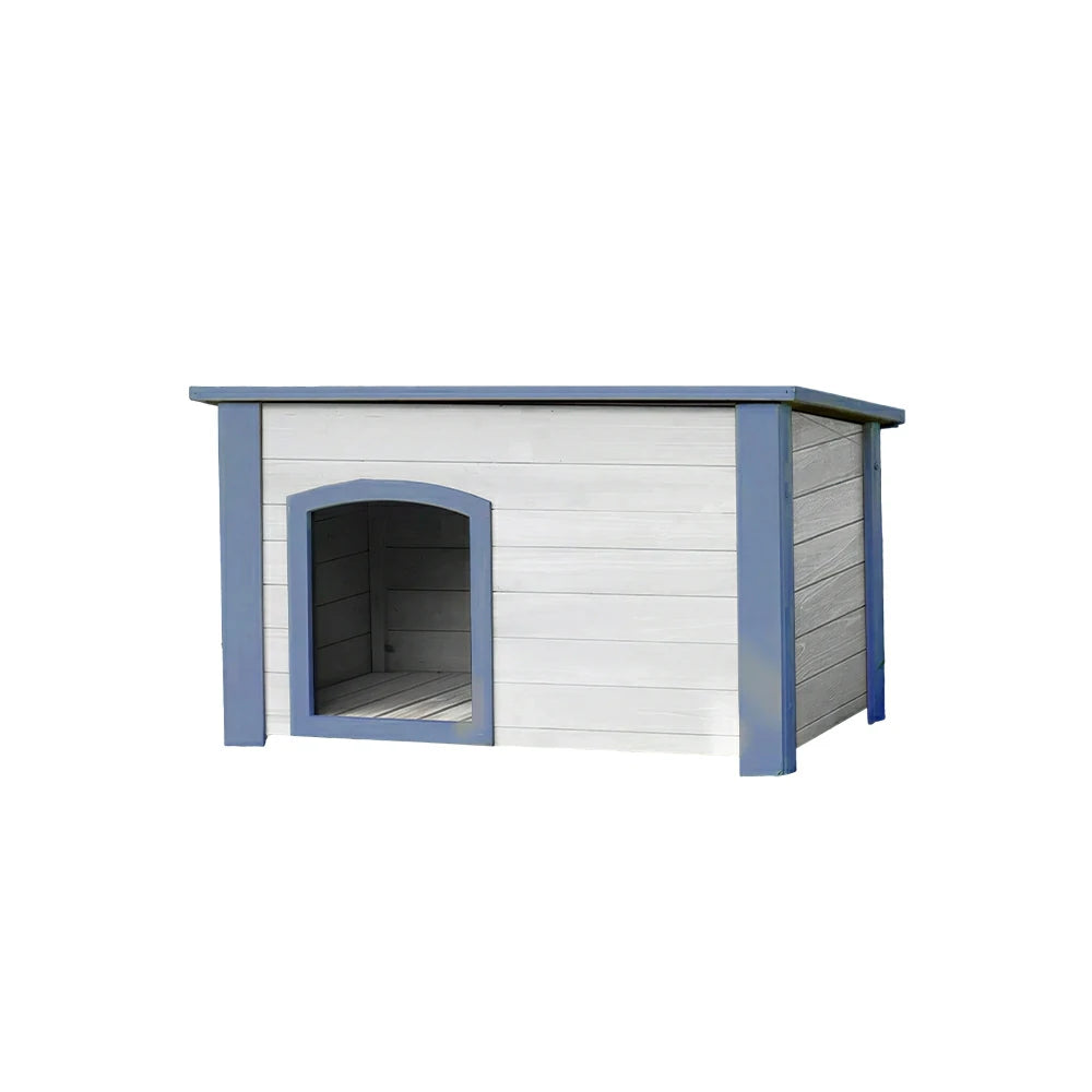 PAWORA Small Dog Solid Wood Pet House with Raised Base Large Entrance Waterproof Durable For Patio Balcony Yard - White&Blue