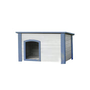 PAWORA Small Dog Solid Wood Pet House with Raised Base Large Entrance Waterproof Durable For Patio Balcony Yard - White&Blue