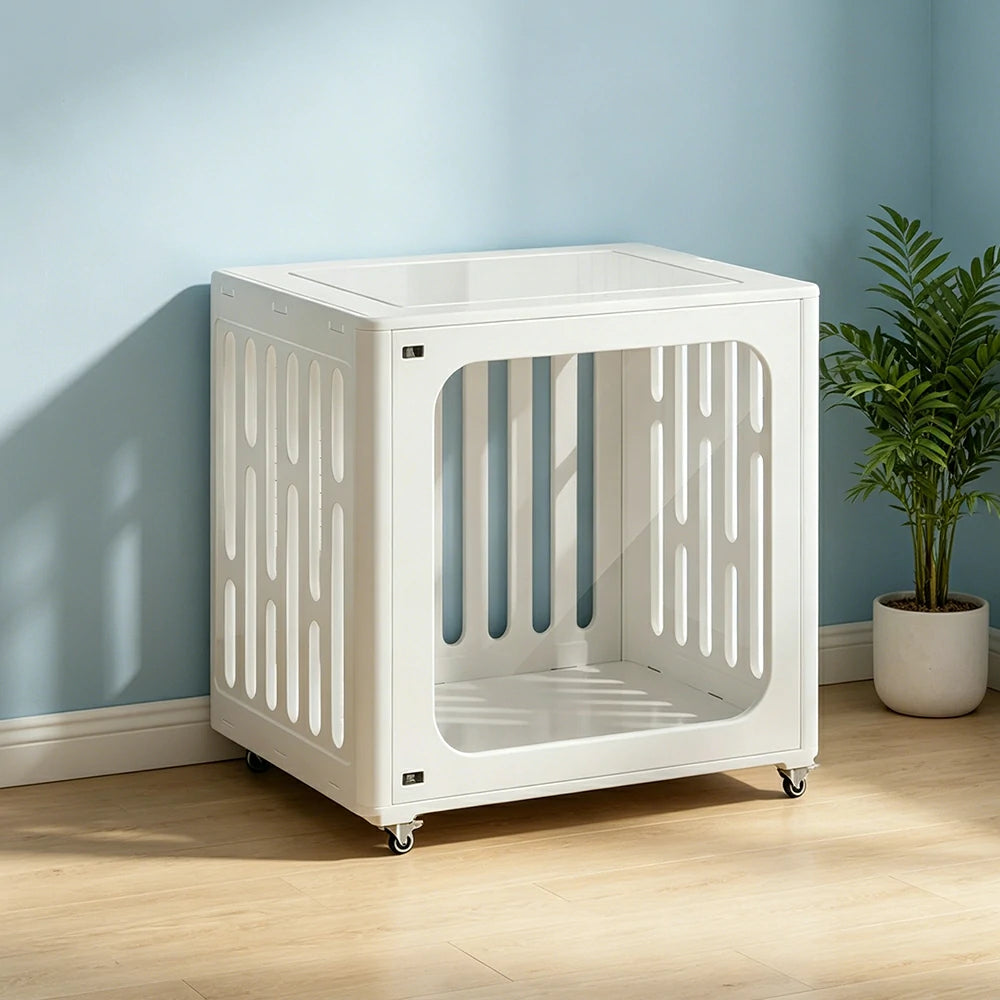 PAWORA Small Pet Cage Slot-In Assembly Removable Top Storage Rounded Corners For Indoor Pet Activity Area - White