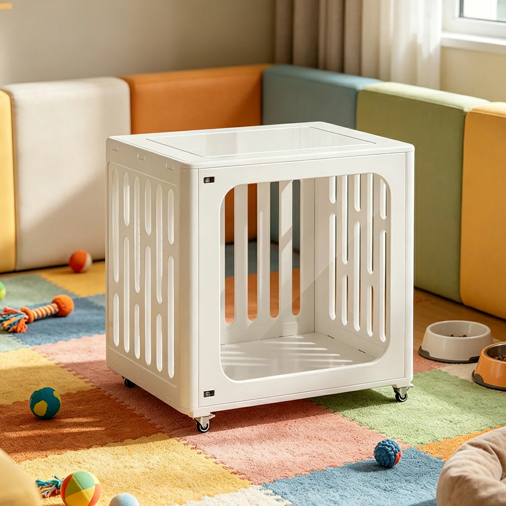 PAWORA Small Pet Cage Slot-In Assembly Removable Top Storage Rounded Corners For Indoor Pet Activity Area - White
