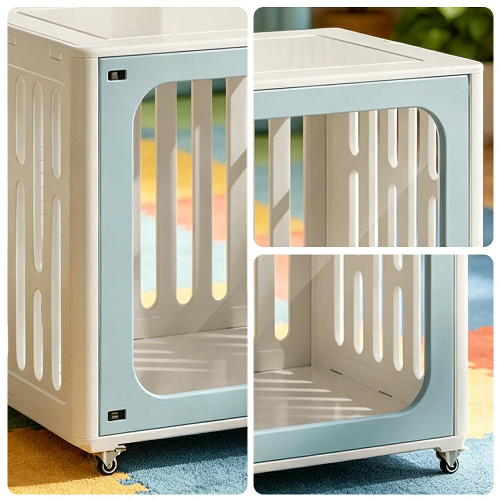 PAWORA Small Pet Cage Slot-In Assembly Removable Top Storage Rounded Corners For Indoor Pet Activity Area - Blue&White