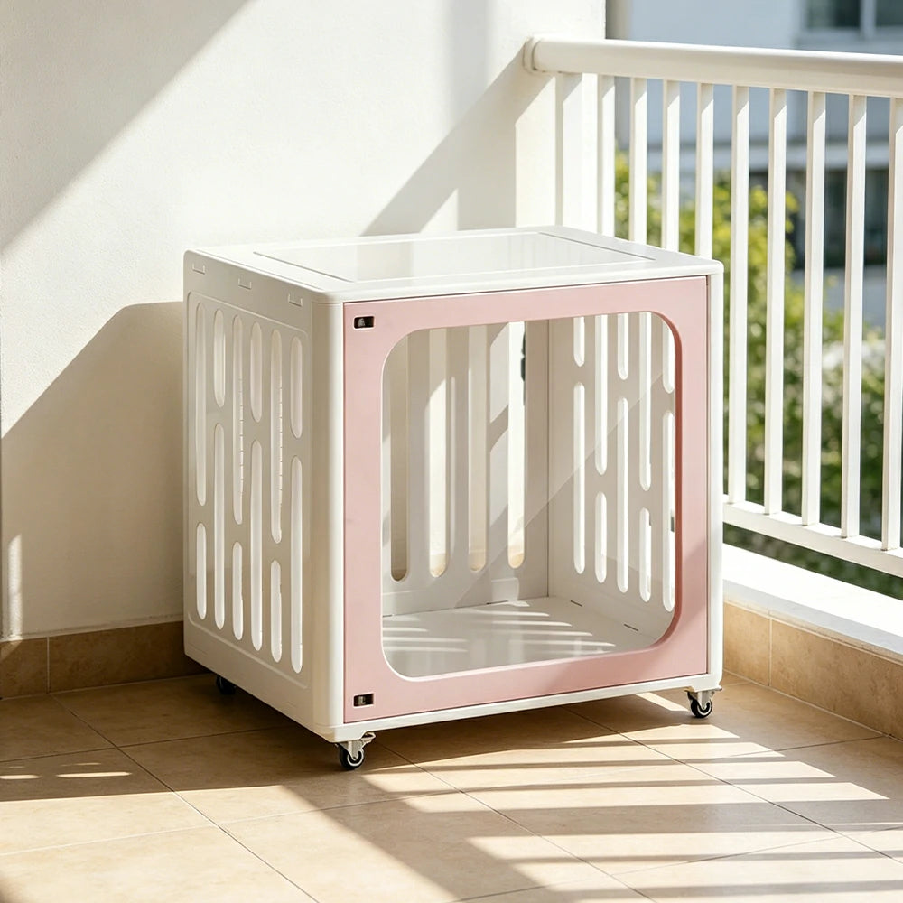 PAWORA Small Pet Cage Slot-In Assembly Removable Top Storage Rounded Corners For Indoor Pet Activity Area - Pink&White