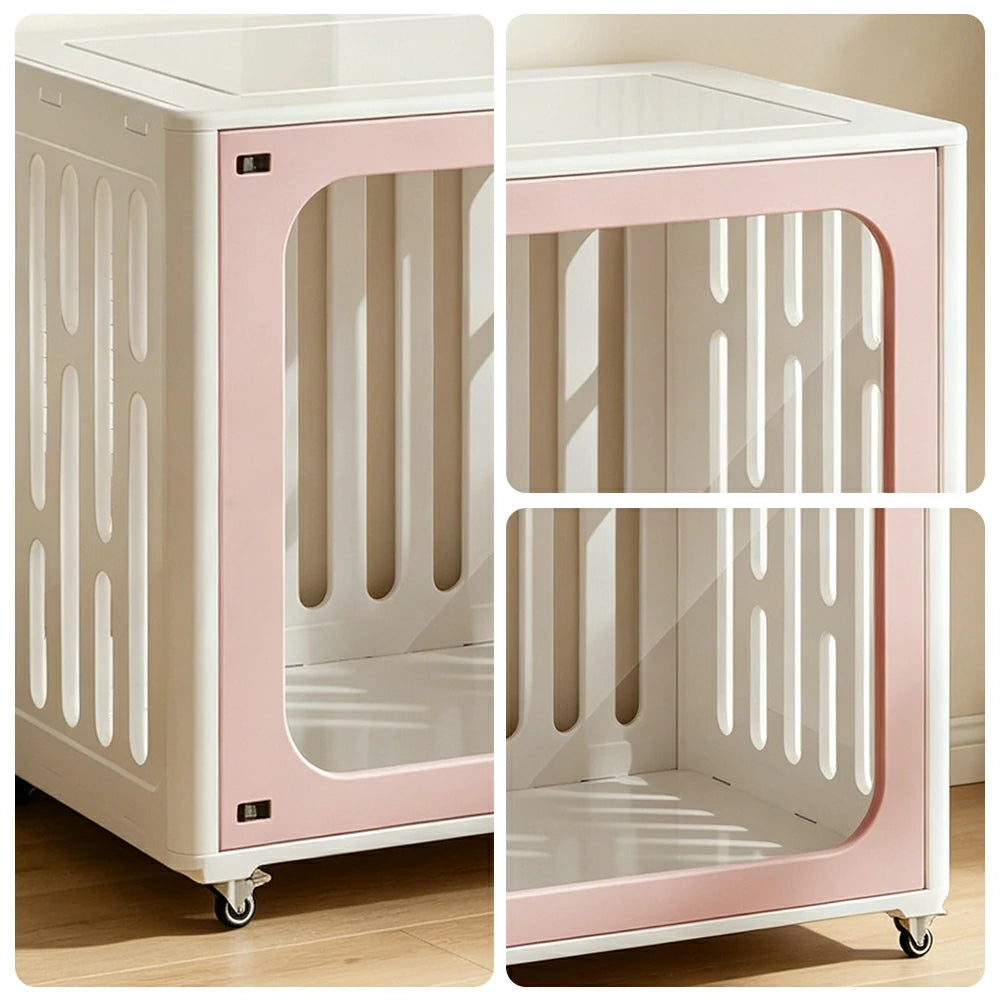 PAWORA Small Pet Cage Slot-In Assembly Removable Top Storage Rounded Corners For Indoor Pet Activity Area - Pink&White