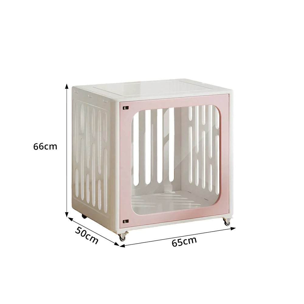PAWORA Small Pet Cage Slot-In Assembly Removable Top Storage Rounded Corners For Indoor Pet Activity Area - Pink&White