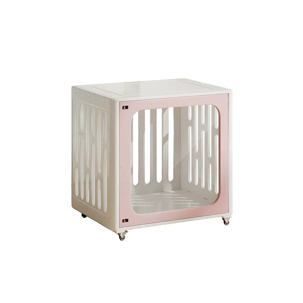 PAWORA Small Pet Cage Slot-In Assembly Removable Top Storage Rounded Corners For Indoor Pet Activity Area - Pink&White