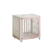 PAWORA Small Pet Cage Slot-In Assembly Removable Top Storage Rounded Corners For Indoor Pet Activity Area - Pink&White