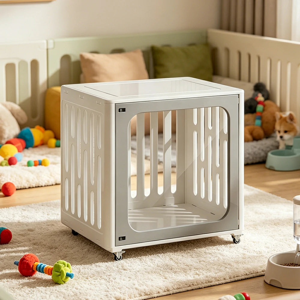 PAWORA Small Pet Cage Slot-In Assembly Removable Top Storage Rounded Corners For Indoor Pet Activity Area - Grey&White