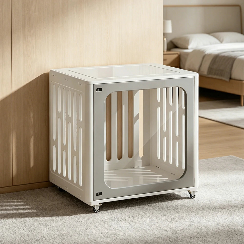 PAWORA Small Pet Cage Slot-In Assembly Removable Top Storage Rounded Corners For Indoor Pet Activity Area - Grey&White