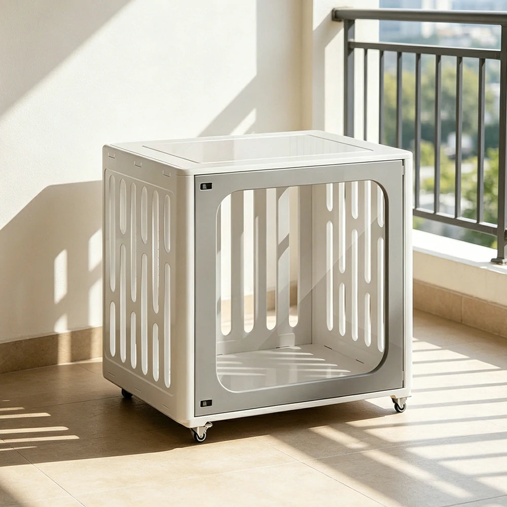 PAWORA Small Pet Cage Slot-In Assembly Removable Top Storage Rounded Corners For Indoor Pet Activity Area - Grey&White