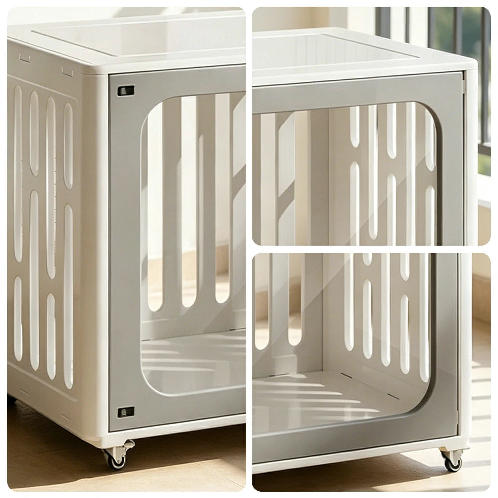 PAWORA Small Pet Cage Slot-In Assembly Removable Top Storage Rounded Corners For Indoor Pet Activity Area - Grey&White