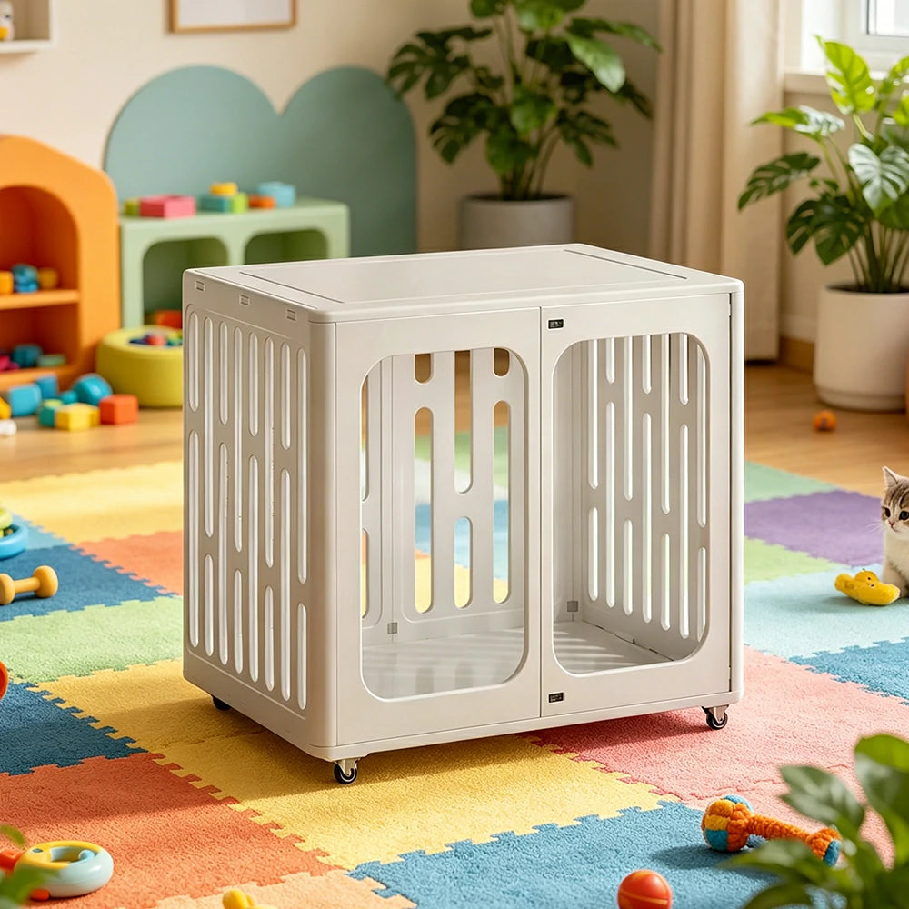 PAWORA Medium Pet Cage Slot-In Assembly Removable Top Storage Rounded Corners For Indoor Pet Activity Area - White