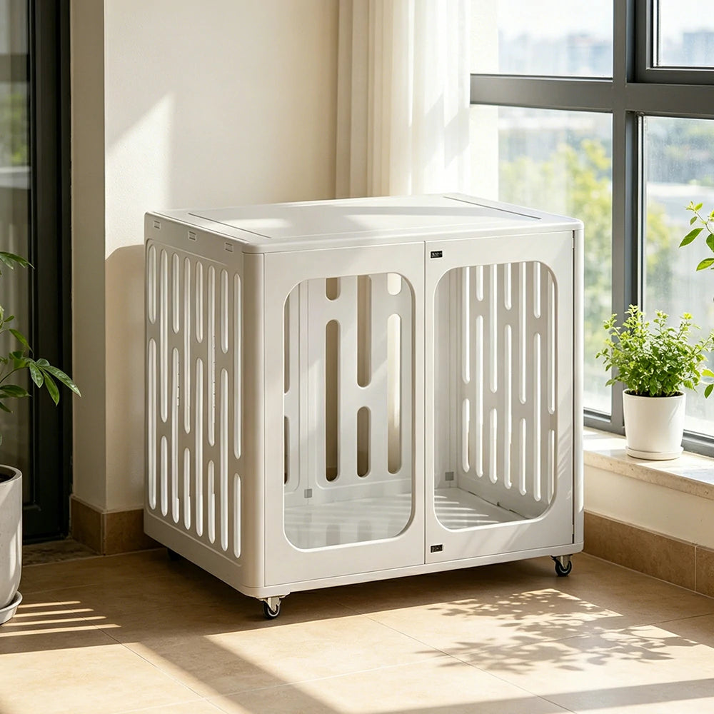 PAWORA Medium Pet Cage Slot-In Assembly Removable Top Storage Rounded Corners For Indoor Pet Activity Area - White