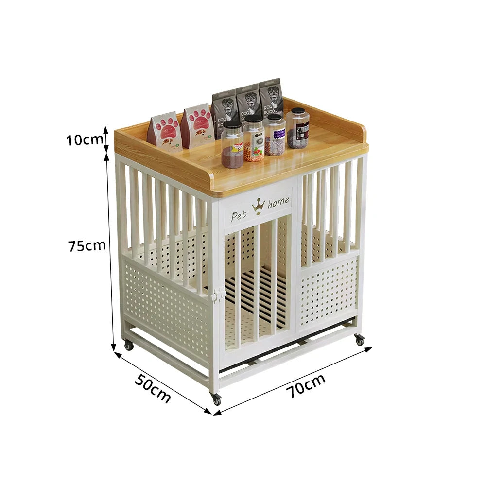 PAWORA Indoor Pet Cage with Reinforced Steel Frame Top Storage and Removable Washable Tray For Living Room Bedroom Balcony - White&Wood