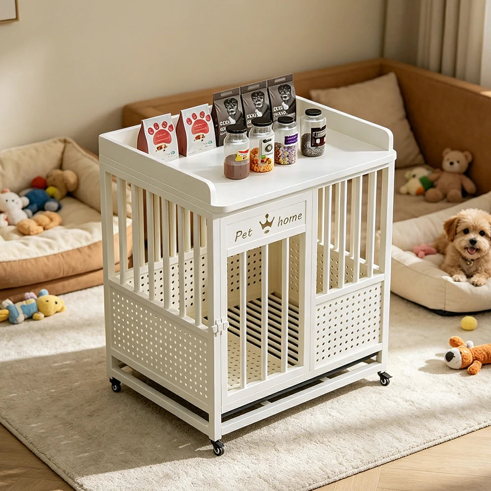 PAWORA Indoor Pet Cage with Reinforced Steel Frame Top Storage and Removable Washable Tray For Living Room Bedroom Balcony - White