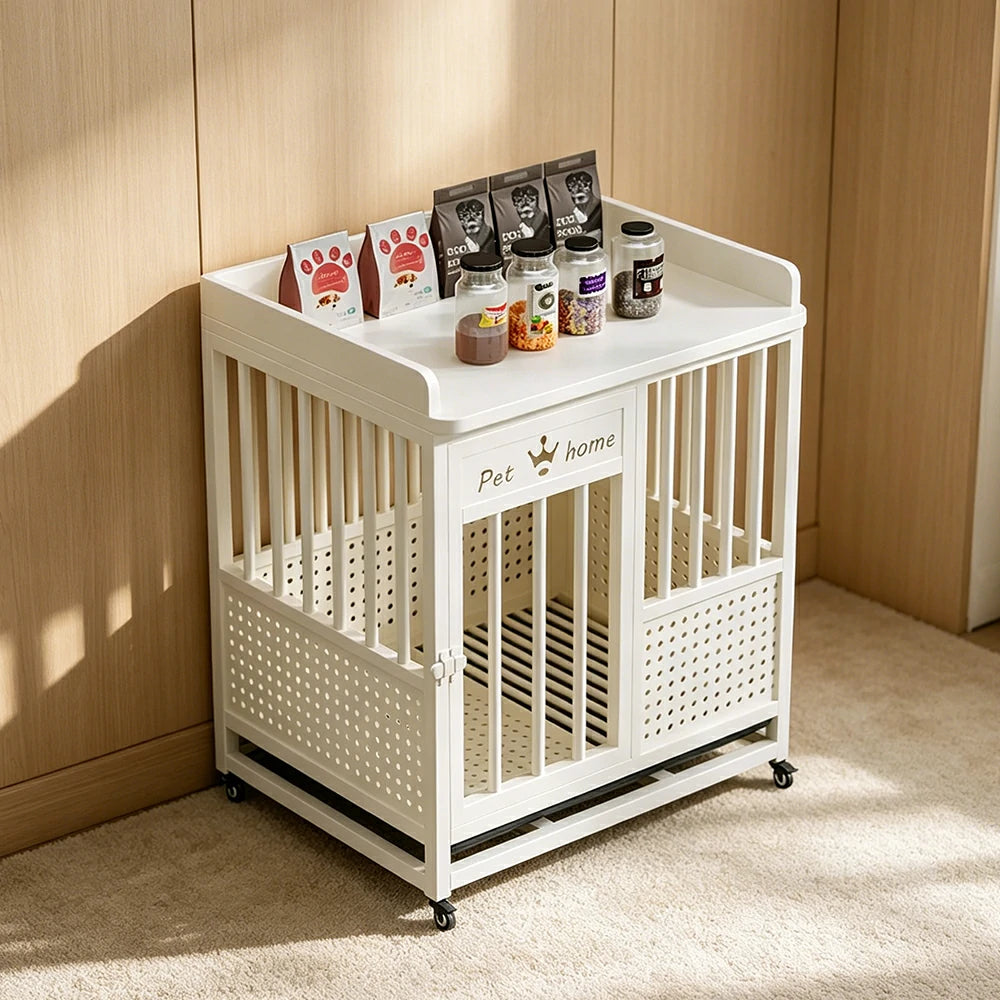 PAWORA Indoor Pet Cage with Reinforced Steel Frame Top Storage and Removable Washable Tray For Living Room Bedroom Balcony - White