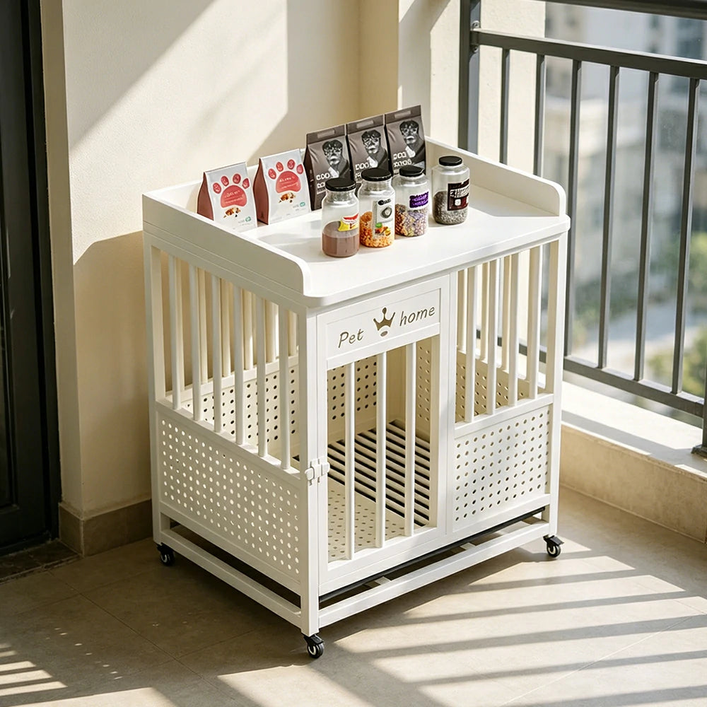 PAWORA Indoor Pet Cage with Reinforced Steel Frame Top Storage and Removable Washable Tray For Living Room Bedroom Balcony - White