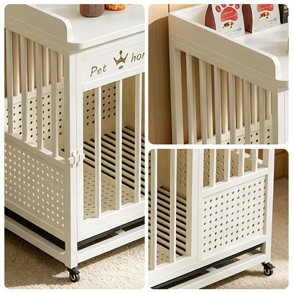 PAWORA Indoor Pet Cage with Reinforced Steel Frame Top Storage and Removable Washable Tray For Living Room Bedroom Balcony - White