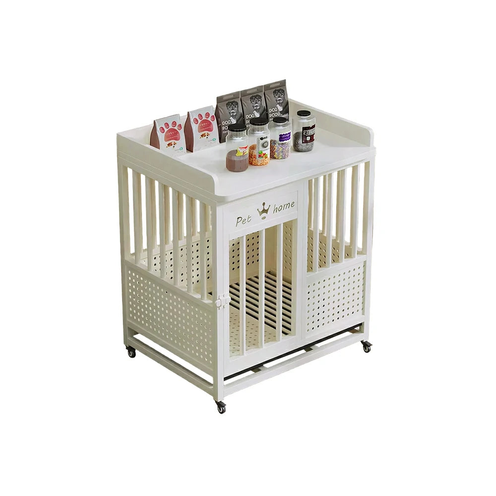 PAWORA Indoor Pet Cage with Reinforced Steel Frame Top Storage and Removable Washable Tray For Living Room Bedroom Balcony - White