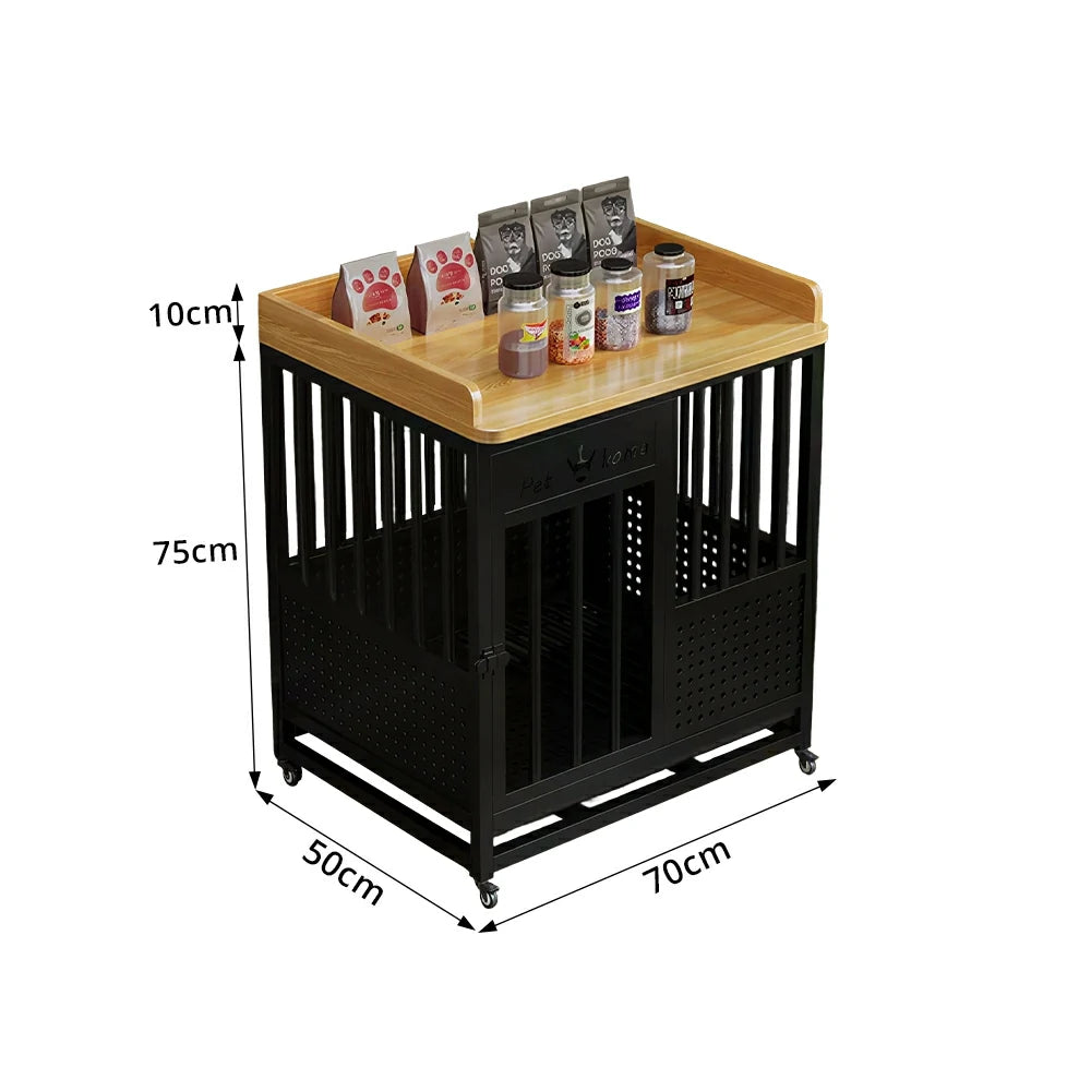 PAWORA Indoor Pet Cage with Reinforced Steel Frame Top Storage and Removable Washable Tray For Living Room Bedroom Balcony - Black&Wood
