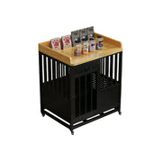 PAWORA Indoor Pet Cage with Reinforced Steel Frame Top Storage and Removable Washable Tray For Living Room Bedroom Balcony - Black&Wood
