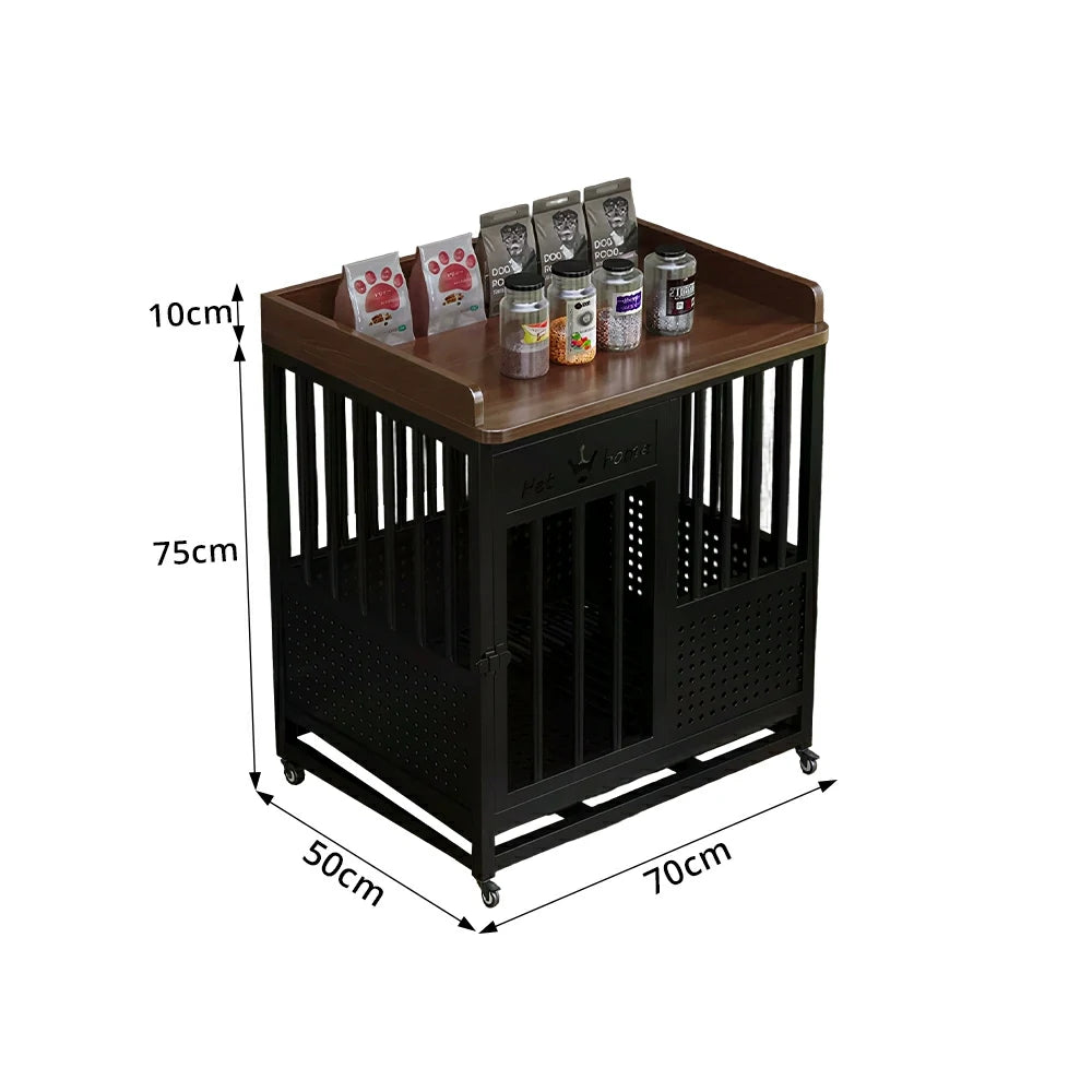 PAWORA Indoor Pet Cage with Raeinforced Steel Frame Top Storage and Removable Washable Tray For Living Room Bedroom Balcony - Black&Walnut