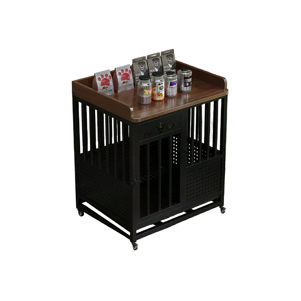 PAWORA Indoor Pet Cage with Raeinforced Steel Frame Top Storage and Removable Washable Tray For Living Room Bedroom Balcony - Black&Walnut