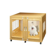 PAWORA Transparent Pet Dog House with Reinforced Structure Double Doors and Wheels For Living Room Bedroom Balcony - Yellow