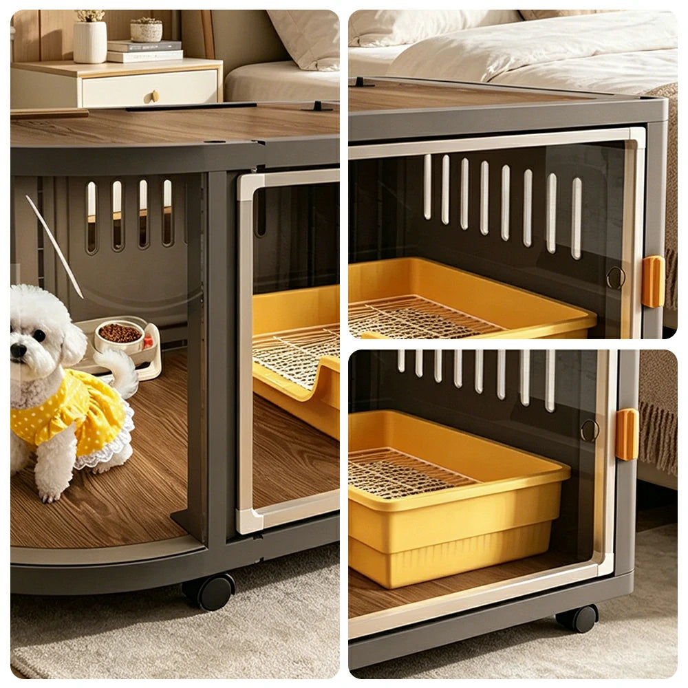 PAWORA Home Resin Luxury Dog Villa with Panoramic Transparent Doors Separate Rest & Toilet Area For Small & Medium Dogs Living Room Bedroom Balcony - Grey