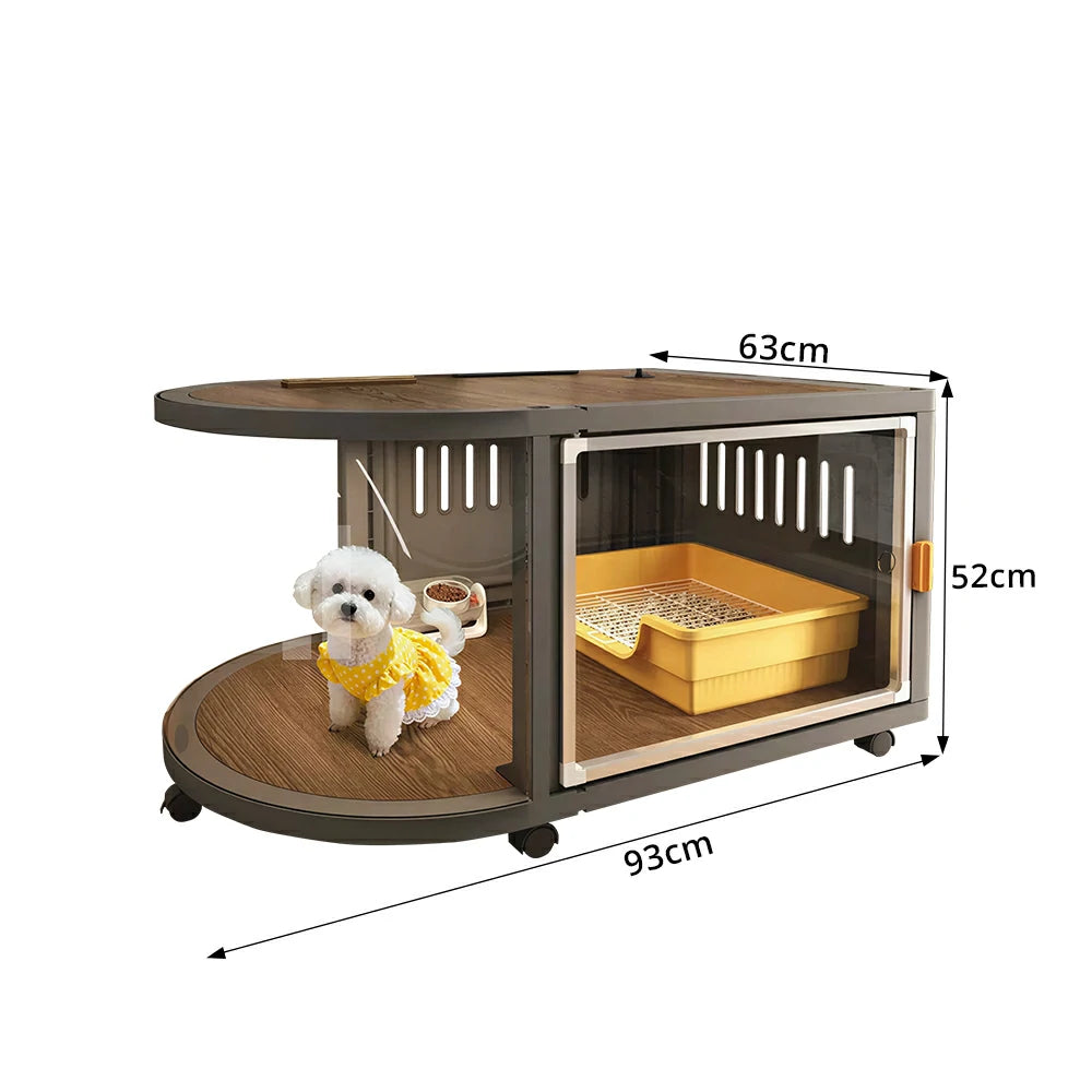 PAWORA Home Resin Luxury Dog Villa with Panoramic Transparent Doors Separate Rest & Toilet Area For Small & Medium Dogs Living Room Bedroom Balcony - Grey