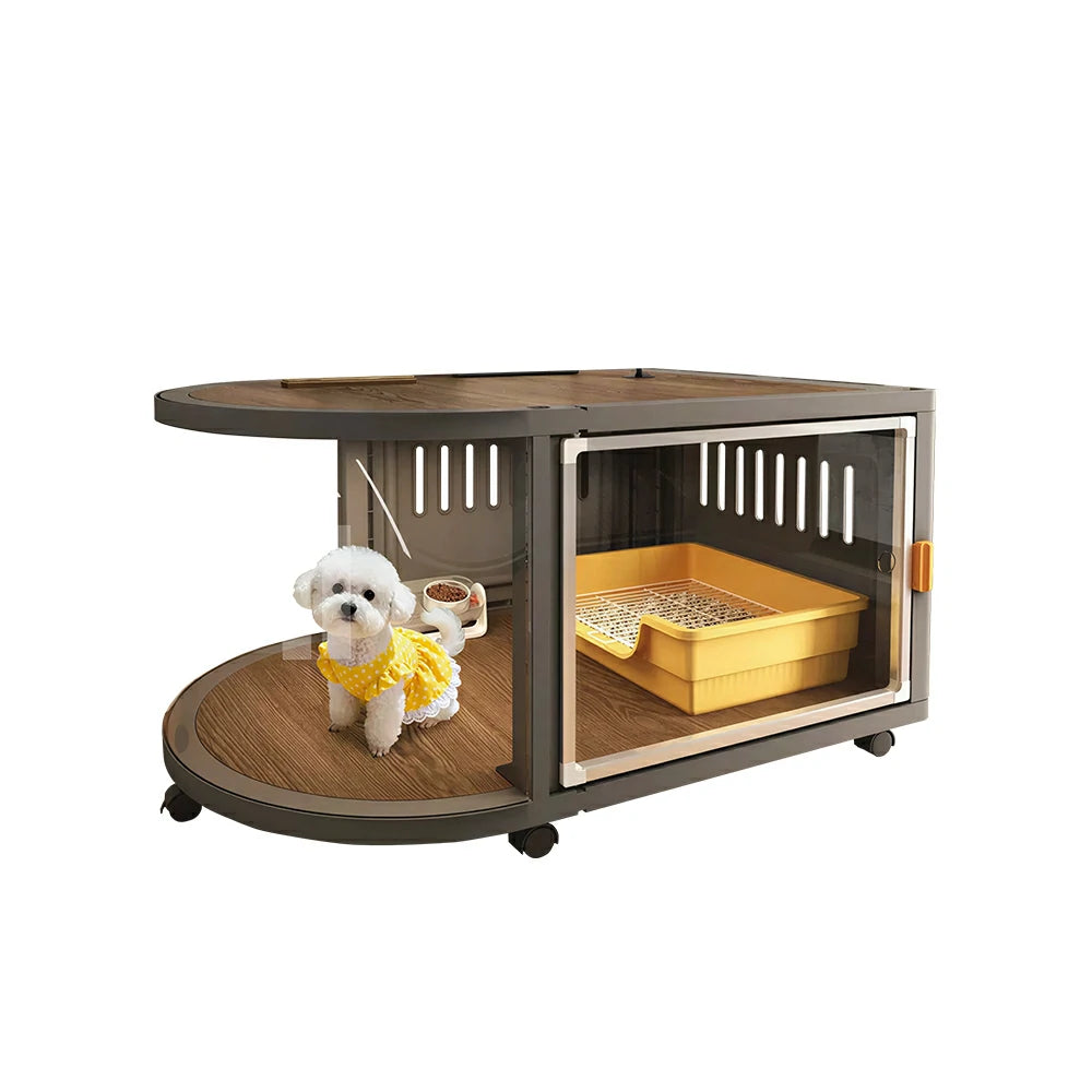 PAWORA Home Resin Luxury Dog Villa with Panoramic Transparent Doors Separate Rest & Toilet Area For Small & Medium Dogs Living Room Bedroom Balcony - Grey