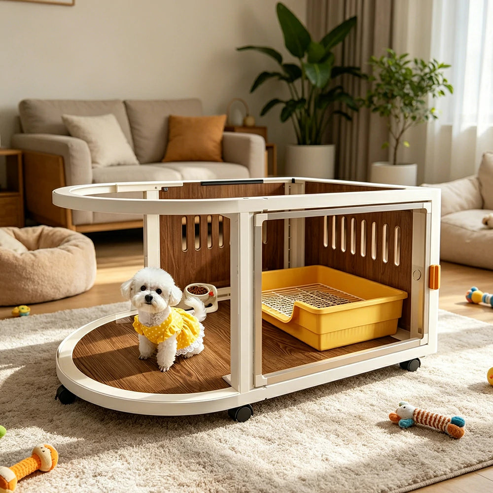 PAWORA Home Resin Luxury Dog Villa with Panoramic Transparent Doors Separate Rest & Toilet Area For Small & Medium Dogs Living Room Bedroom Balcony - White