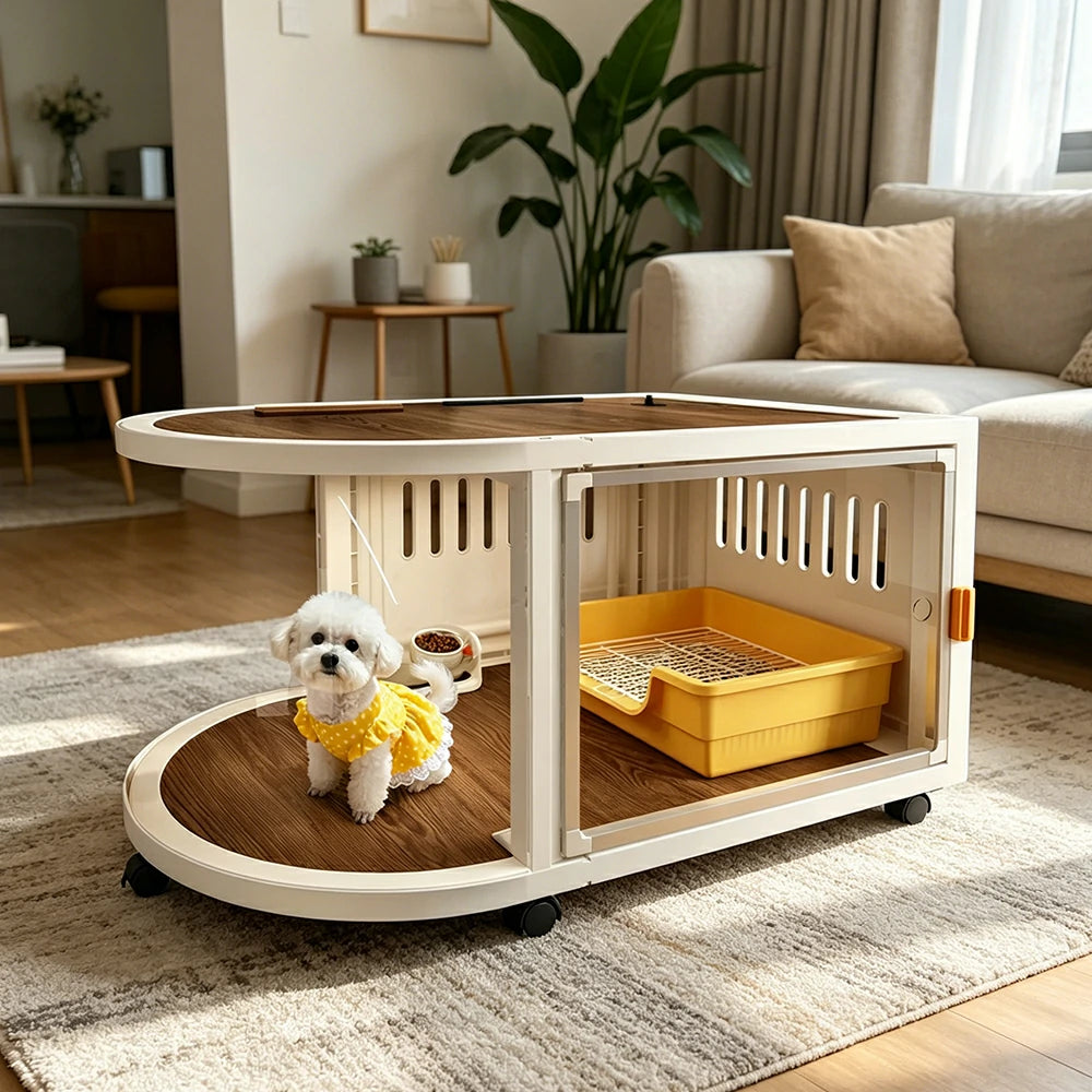 PAWORA Home Resin Luxury Dog Villa with Panoramic Transparent Doors Separate Rest & Toilet Area For Small & Medium Dogs Living Room Bedroom Balcony - White