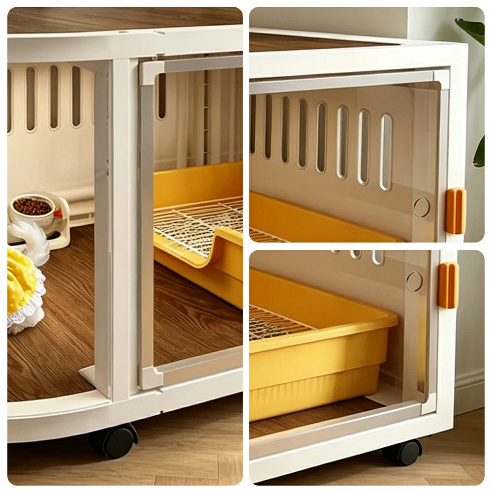 PAWORA Home Resin Luxury Dog Villa with Panoramic Transparent Doors Separate Rest & Toilet Area For Small & Medium Dogs Living Room Bedroom Balcony - White
