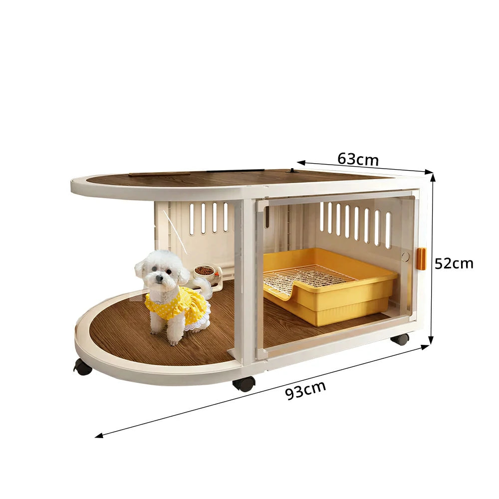 PAWORA Home Resin Luxury Dog Villa with Panoramic Transparent Doors Separate Rest & Toilet Area For Small & Medium Dogs Living Room Bedroom Balcony - White