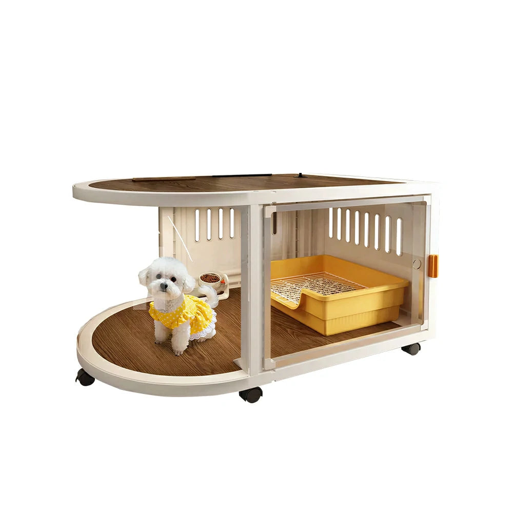 PAWORA Home Resin Luxury Dog Villa with Panoramic Transparent Doors Separate Rest & Toilet Area For Small & Medium Dogs Living Room Bedroom Balcony - White