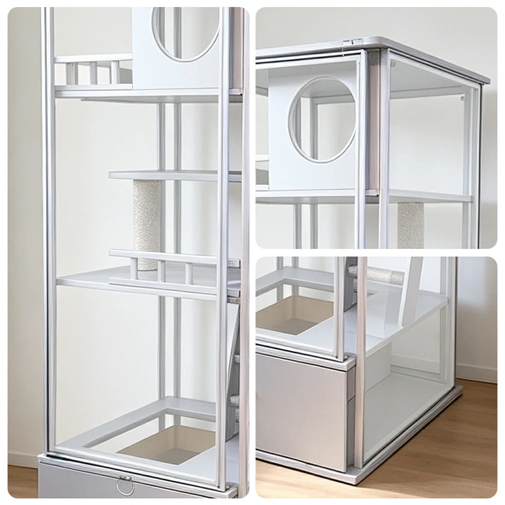 PAWORA Indoor Pet Display Cabinet Ventilated Design Storage Drawer For Small Cats Pet Item Display Area - White