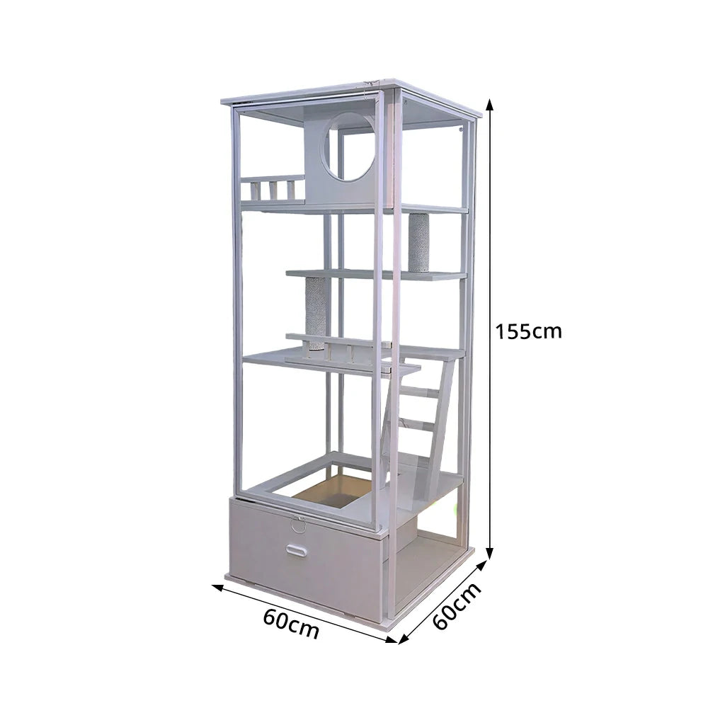 PAWORA Indoor Pet Display Cabinet Ventilated Design Storage Drawer For Small Cats Pet Item Display Area - White