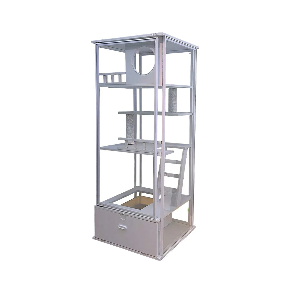 PAWORA Indoor Pet Display Cabinet Ventilated Design Storage Drawer For Small Cats Pet Item Display Area - White